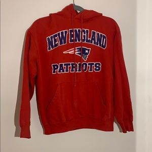 Red New England Patriots pullover.